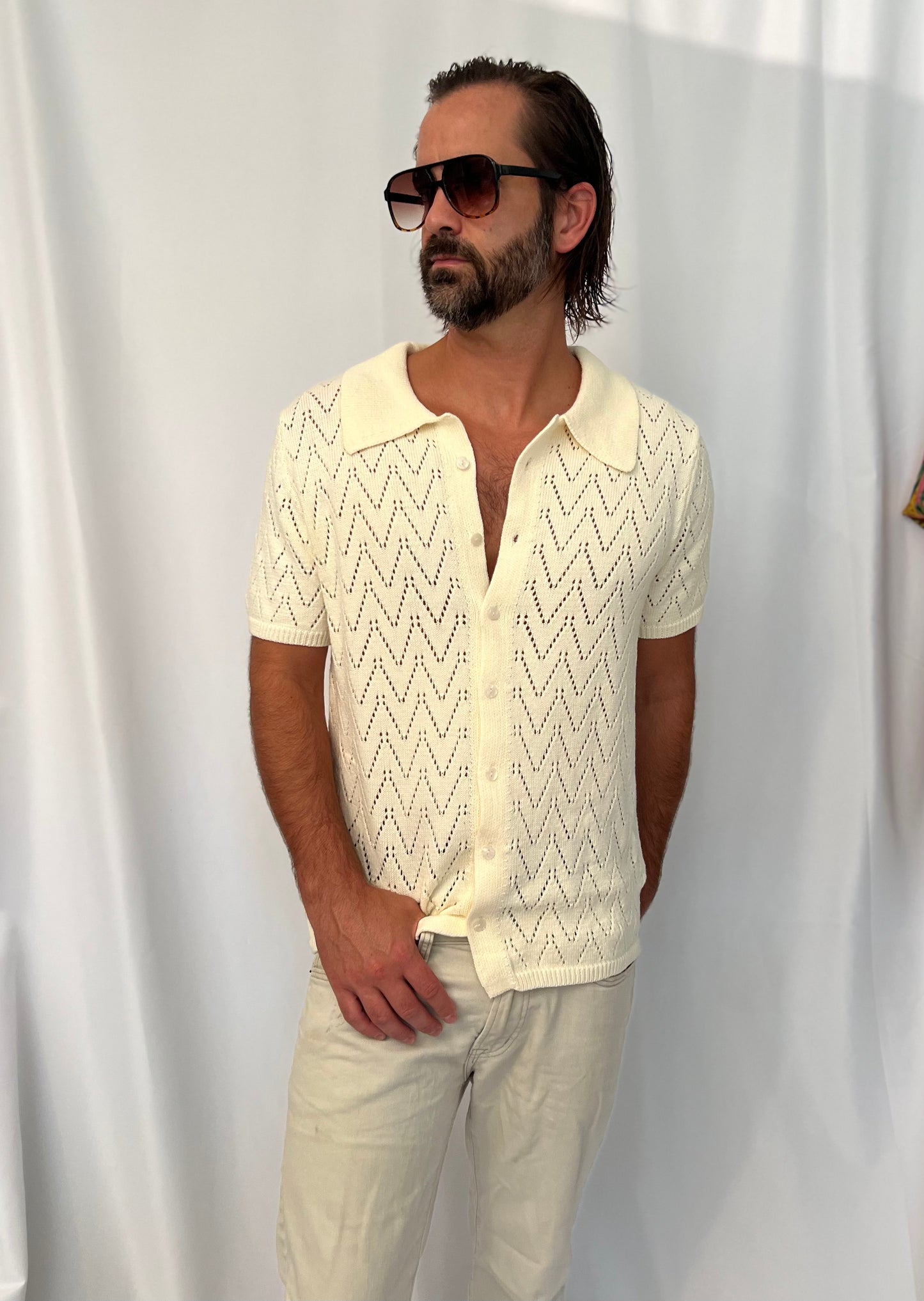mens crochet button down cardigan