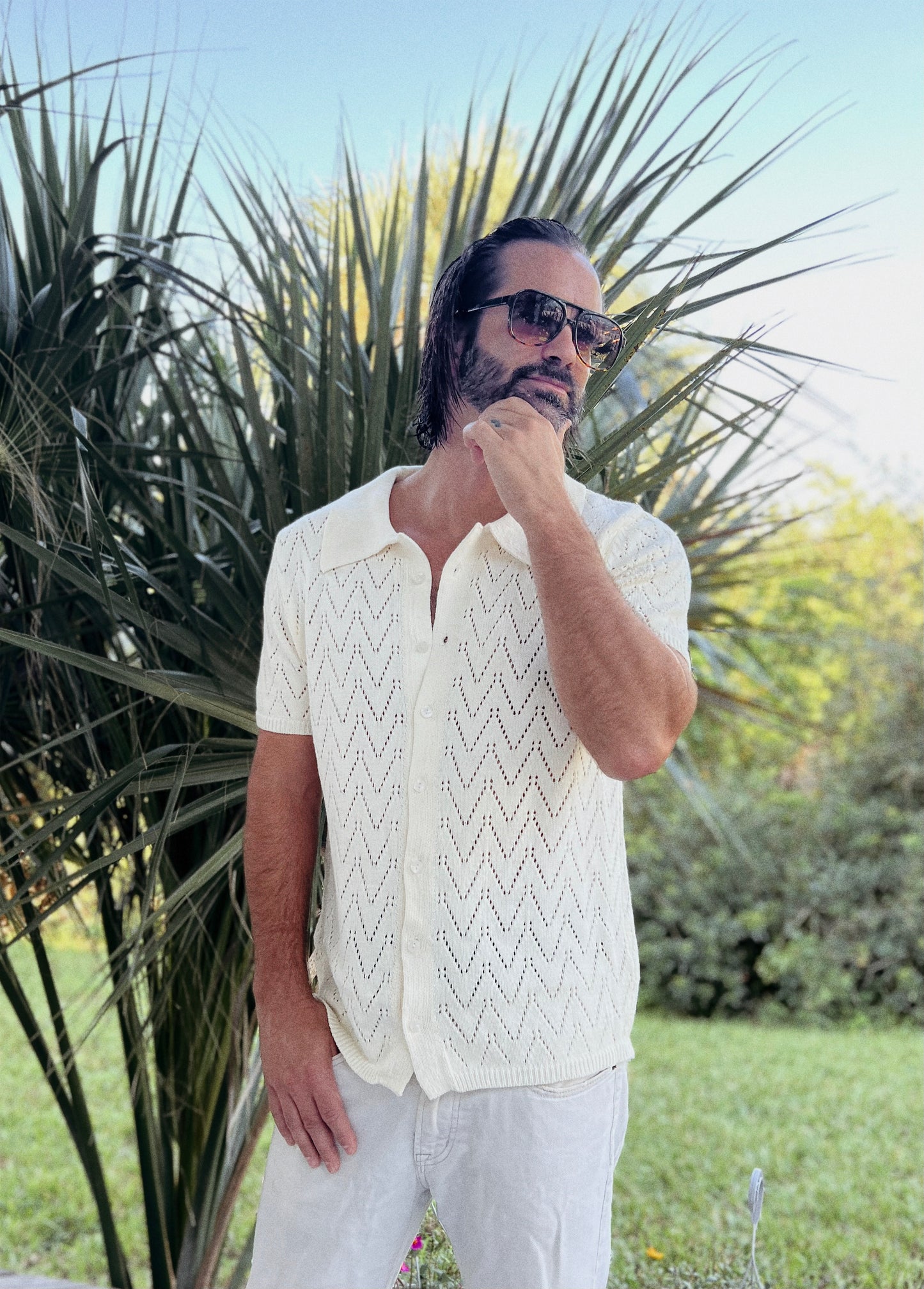 mens crochet button down cardigan