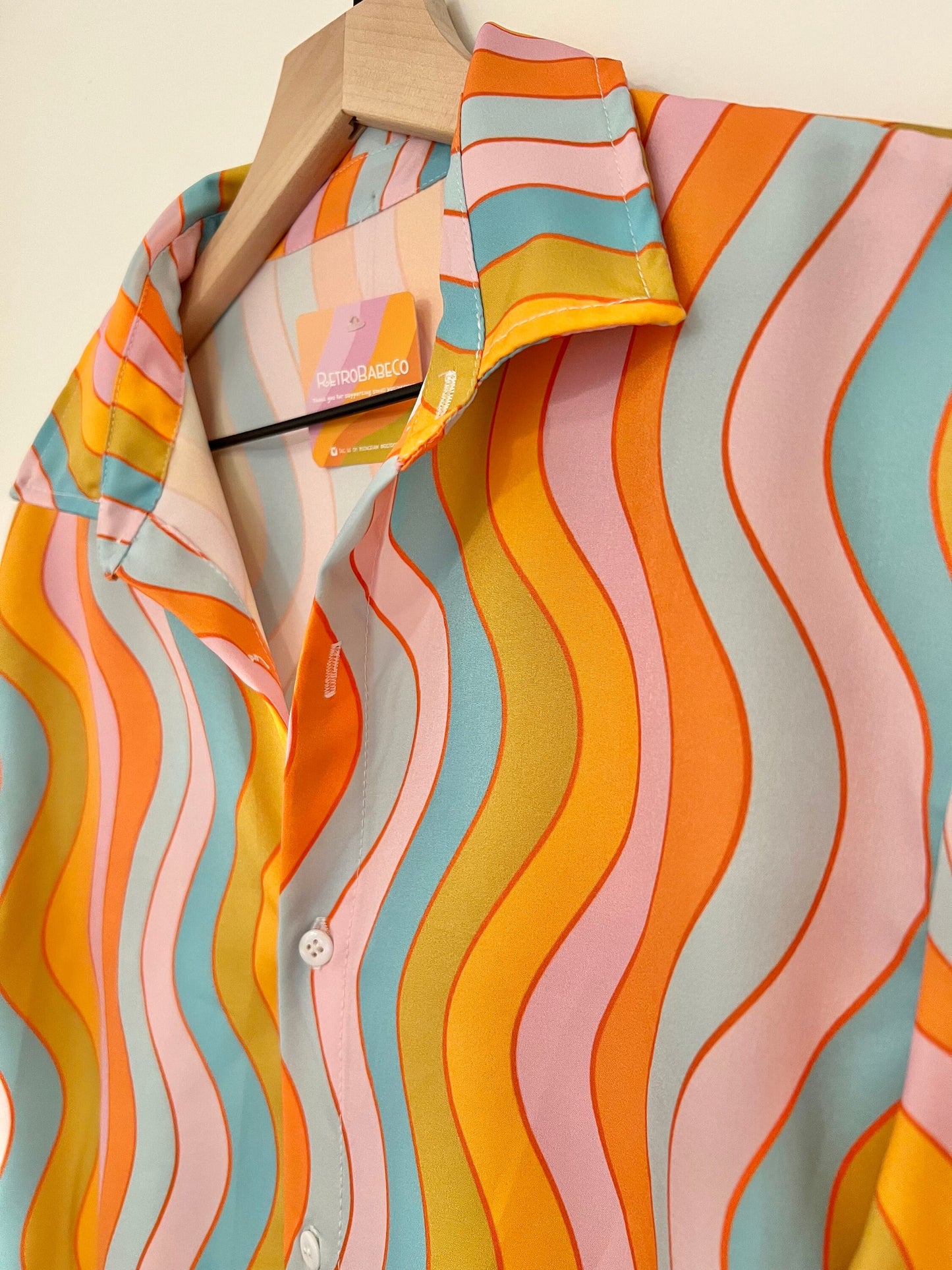 Retro Wavy Rainbow Shirt: Button-Down