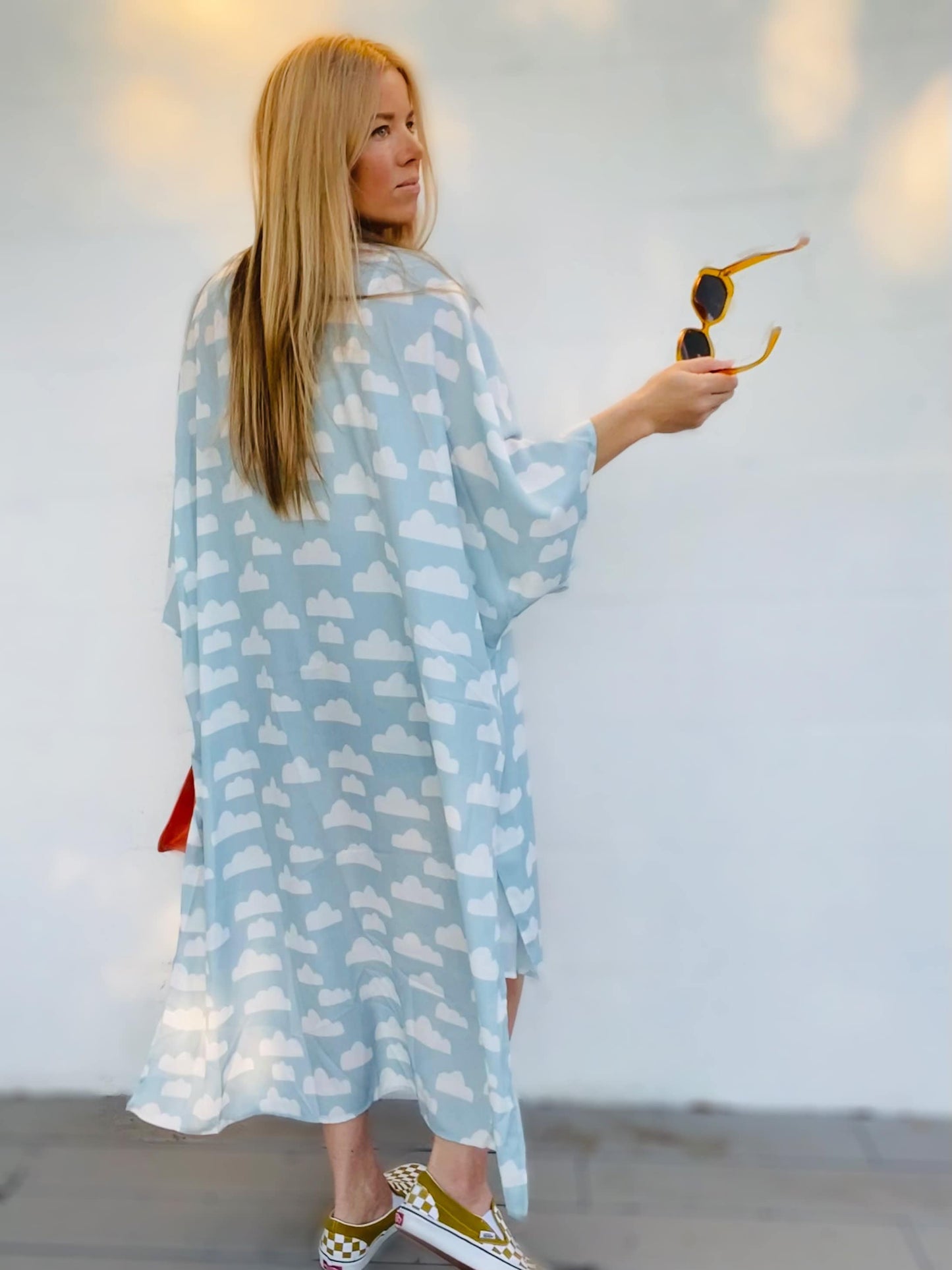 Cloud Kimono, Blue & White 90s Robe, Beach Coverup