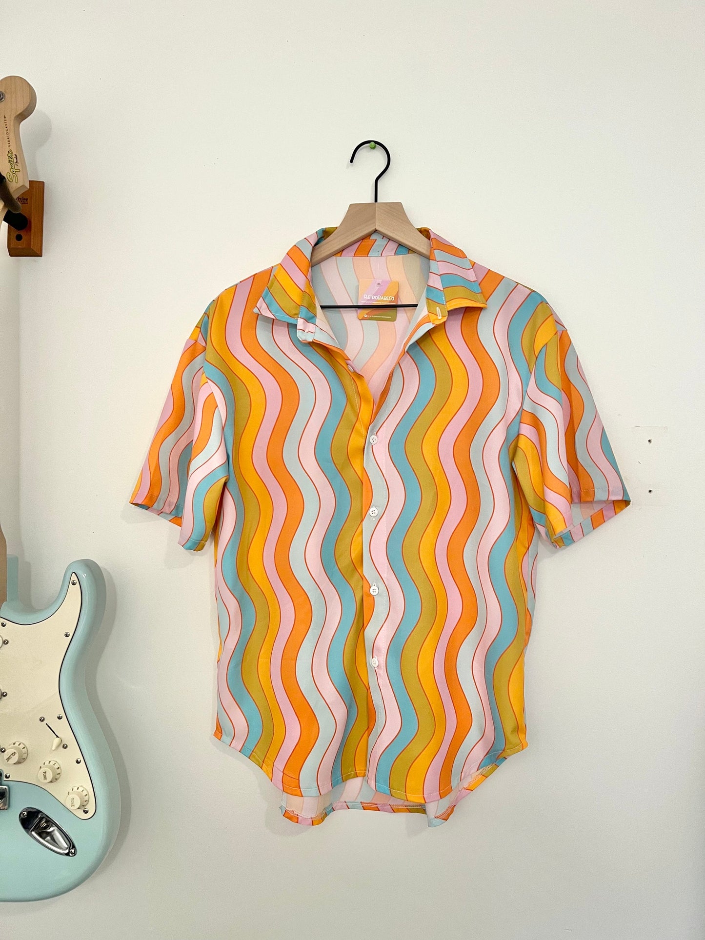 Retro Wavy Rainbow Shirt: Button-Down