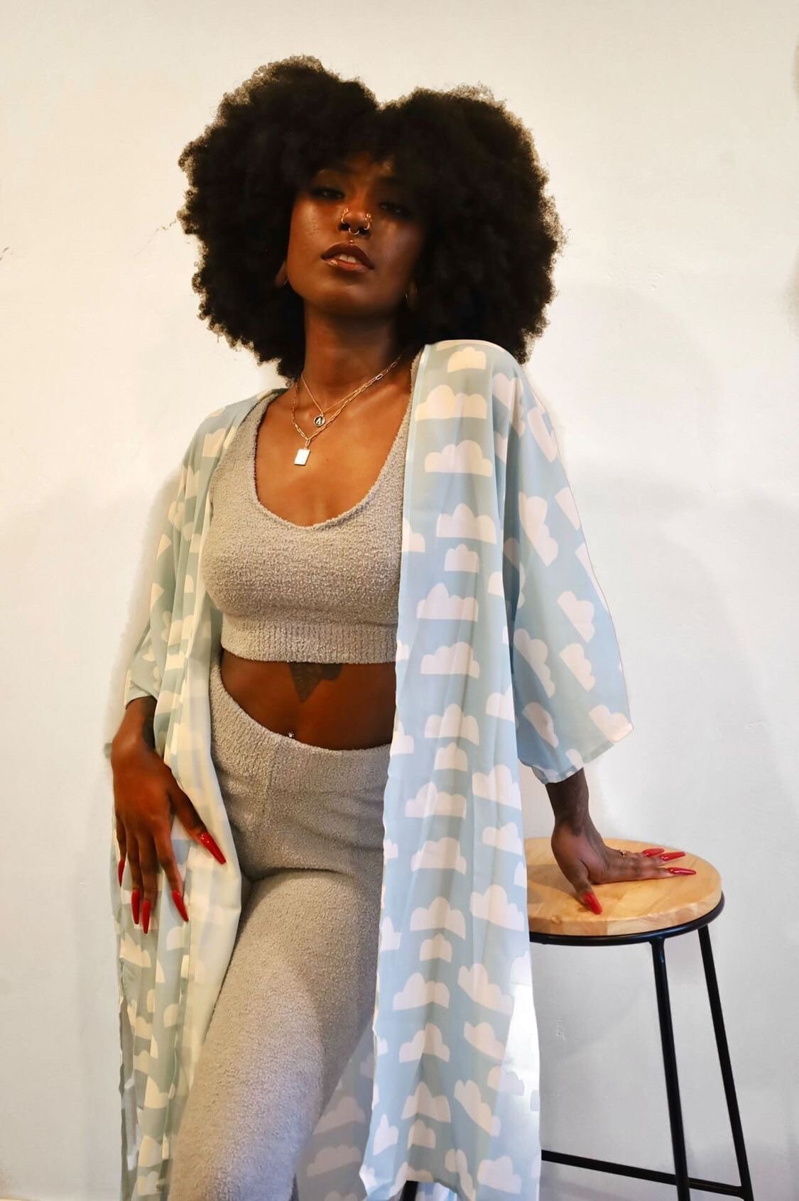 Cloud Kimono, Blue & White 90s Robe, Beach Coverup