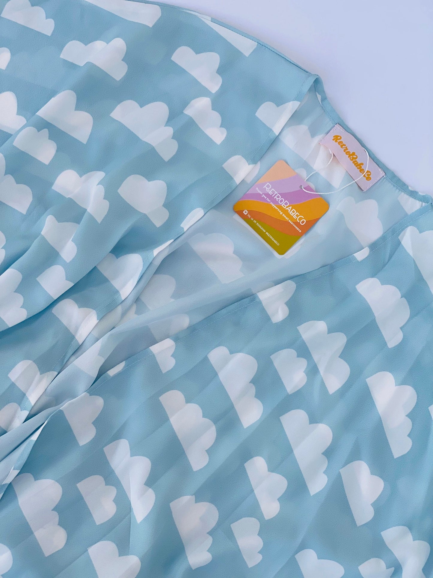 Cloud Kimono, Blue & White 90s Robe, Beach Coverup