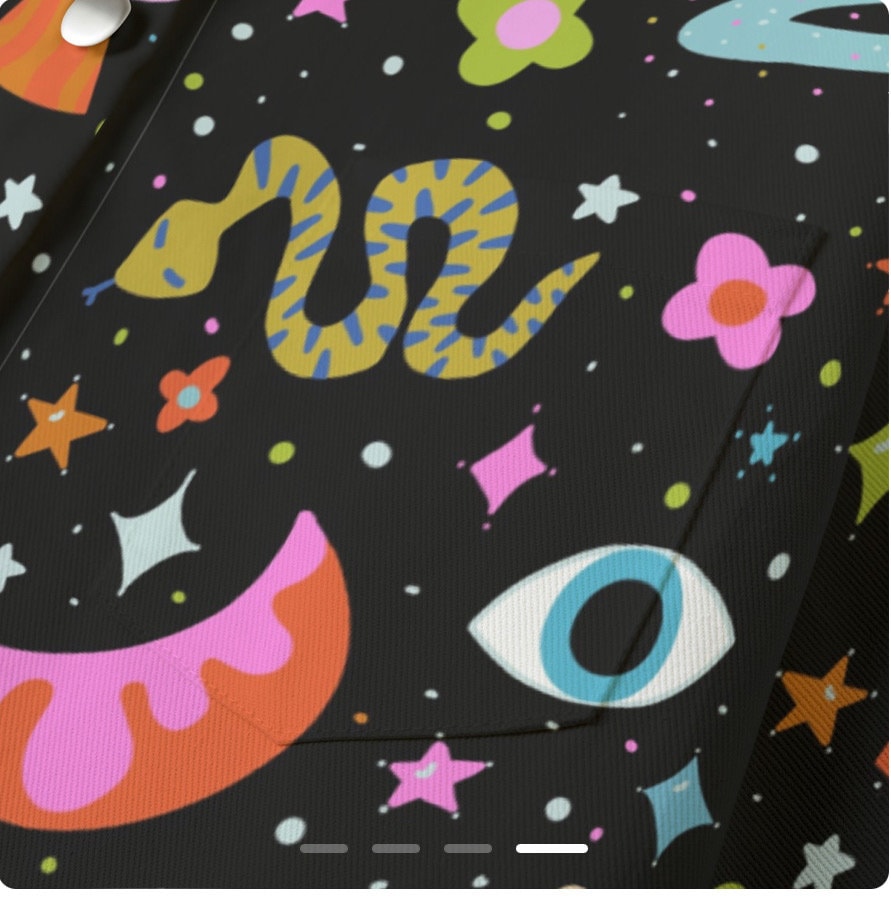 Space Print Cropped Denim Jacket: Psychedelic Festival Fashion