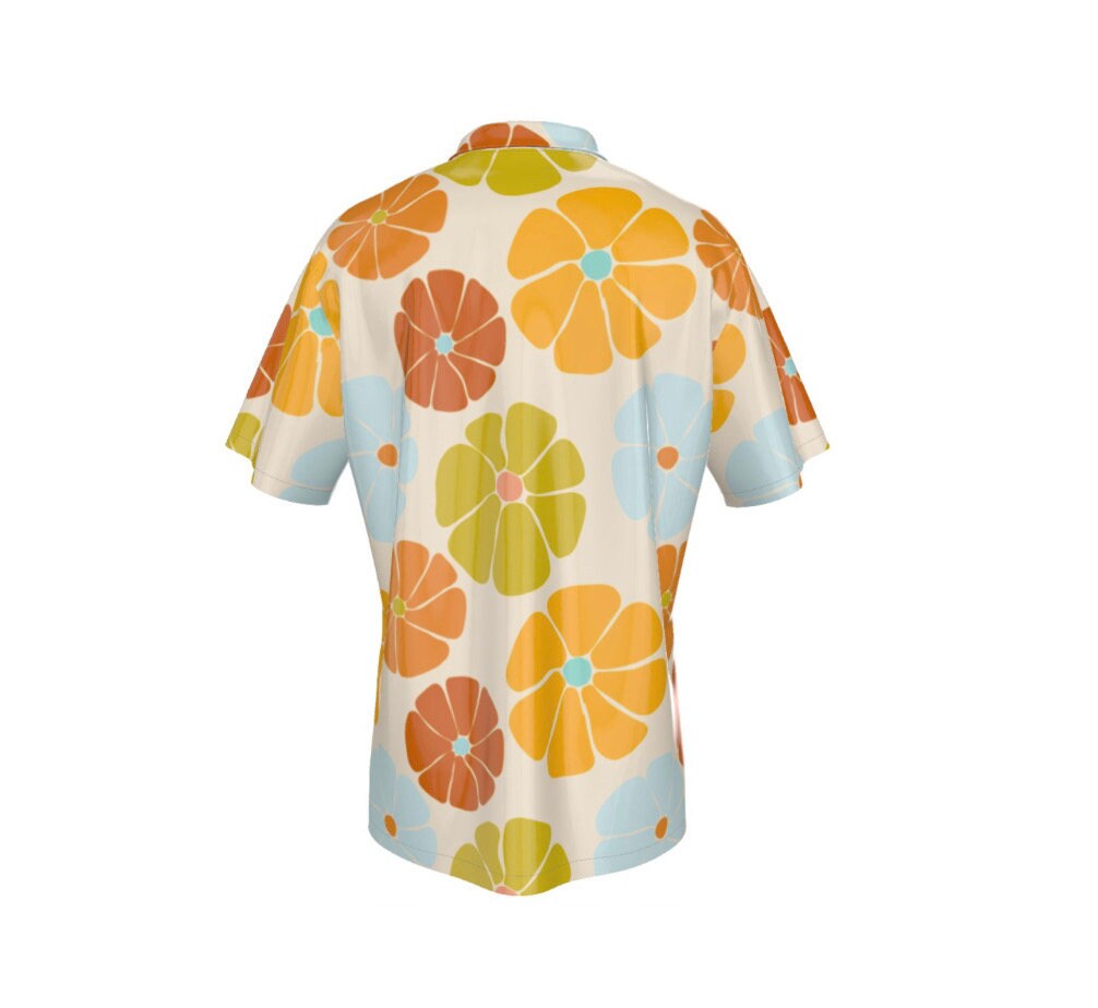 Retro Floral Sunrise Print Button-Down Shirt