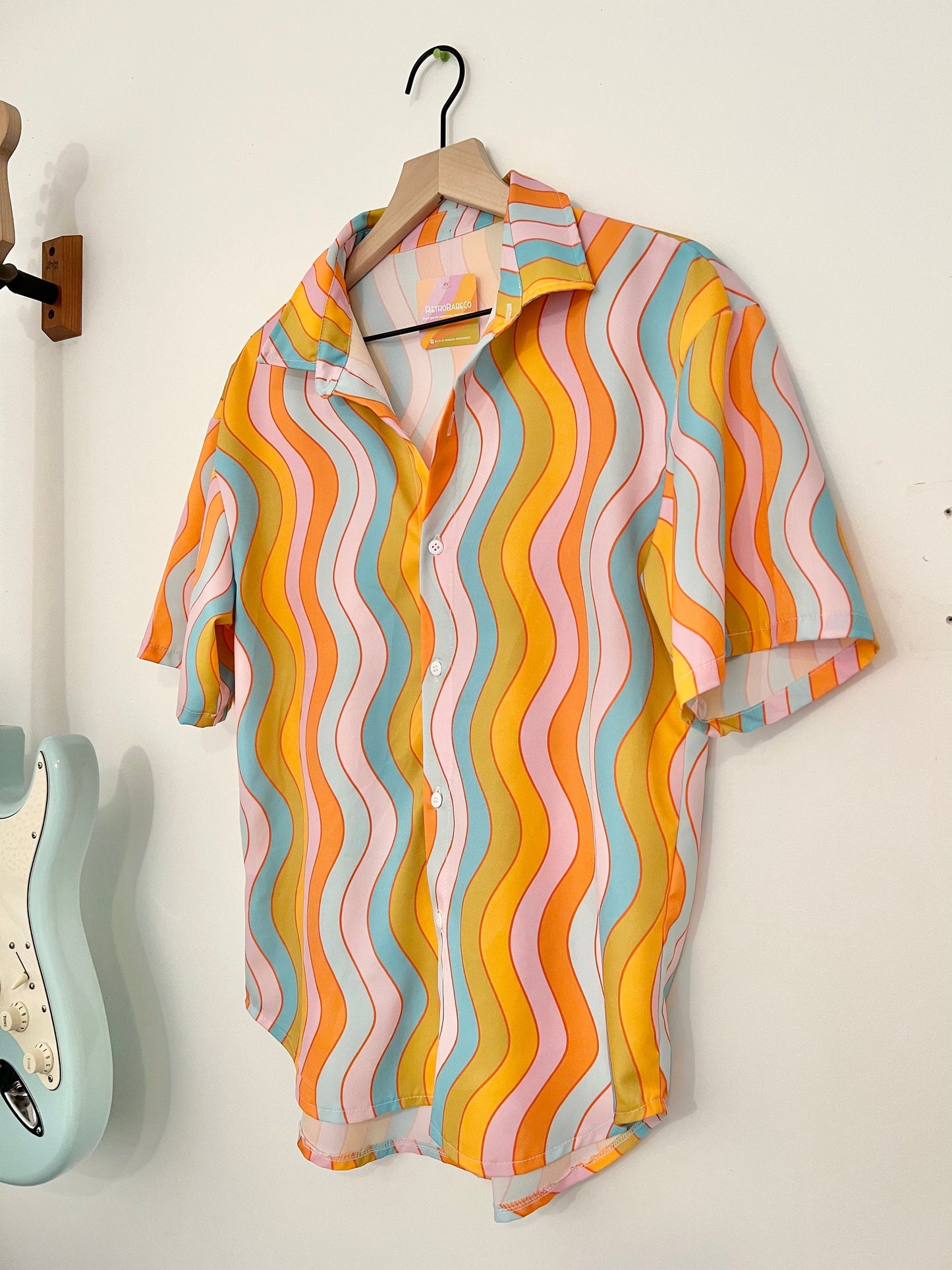 Retro Wavy Rainbow Shirt: Button-Down