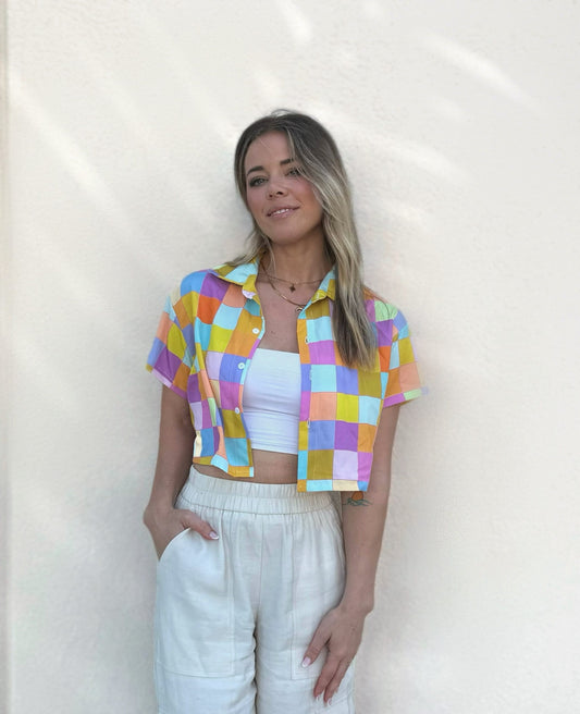 Disco Babe Crop Top Shirt: Colorful Vacation Wear