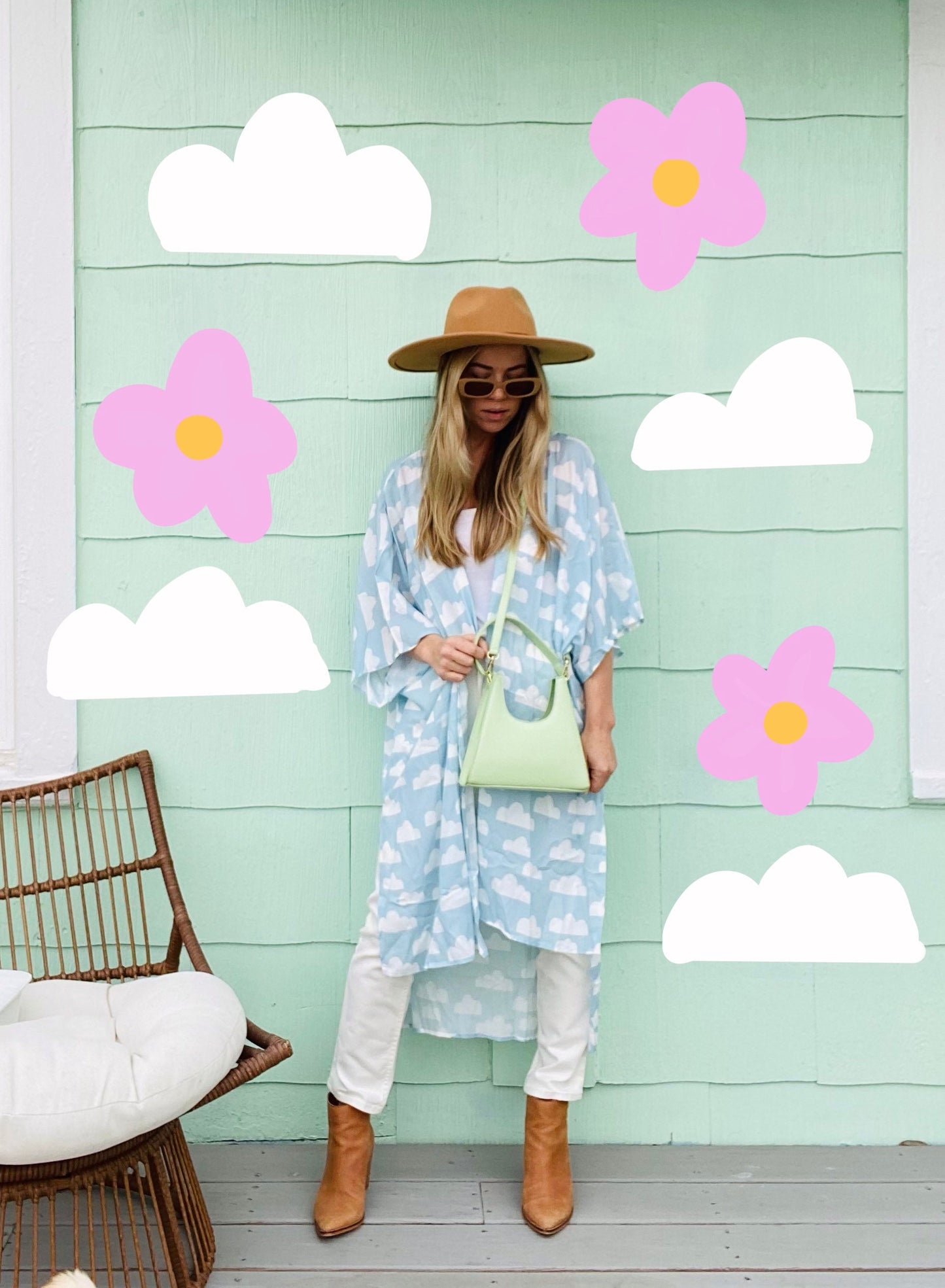 Cloud Kimono, Blue & White 90s Robe, Beach Coverup