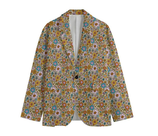 Flower Power Cotton Blazer: Mens Retro 70s Festival Jacket