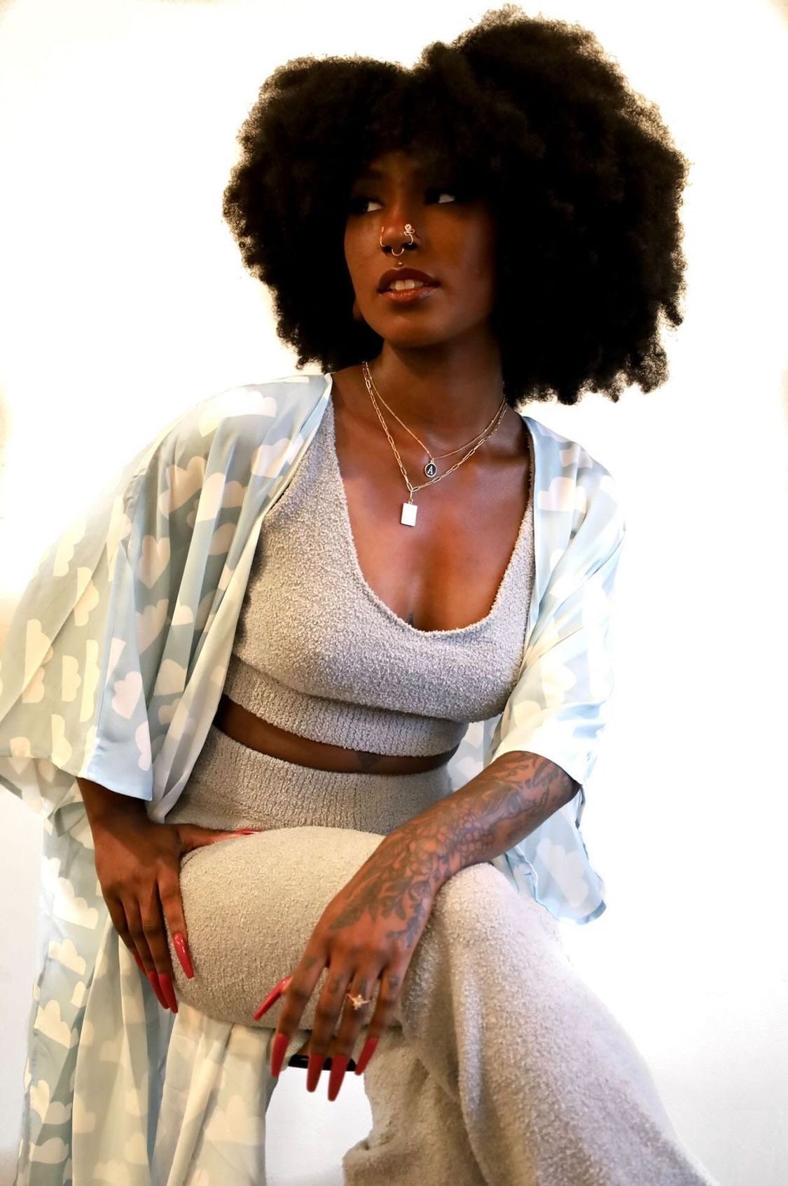 Cloud Kimono, Blue & White 90s Robe, Beach Coverup
