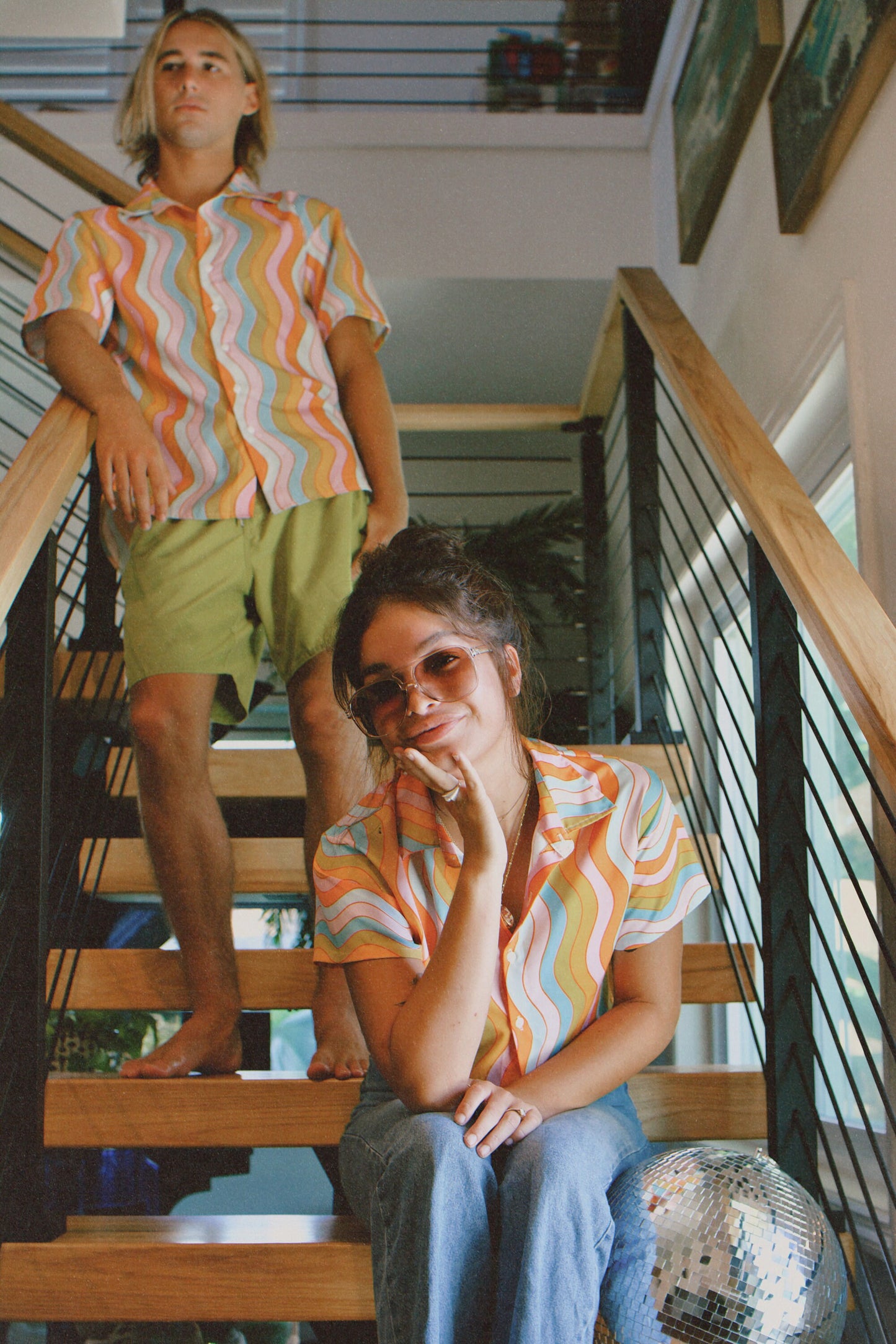 Retro Wavy Rainbow Shirt: Button-Down