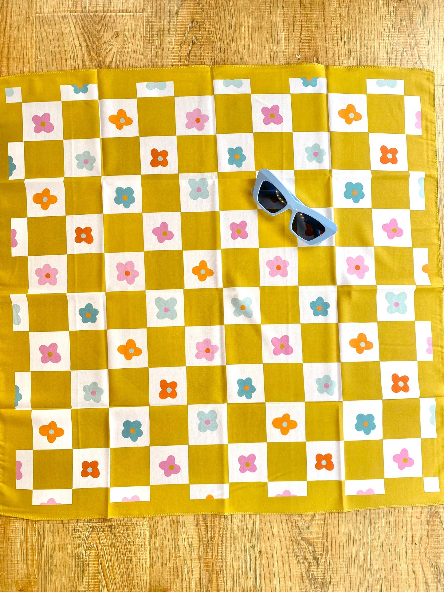 checkered daisy print scarf