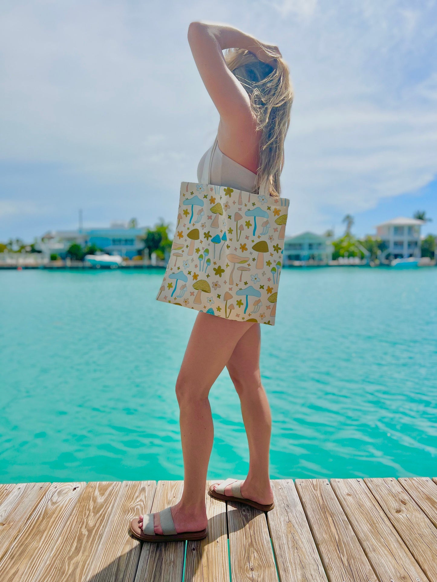 mushroom daisy canvas bag