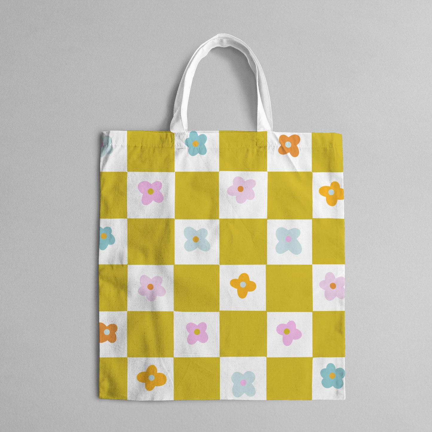 checkered daisy tote bag