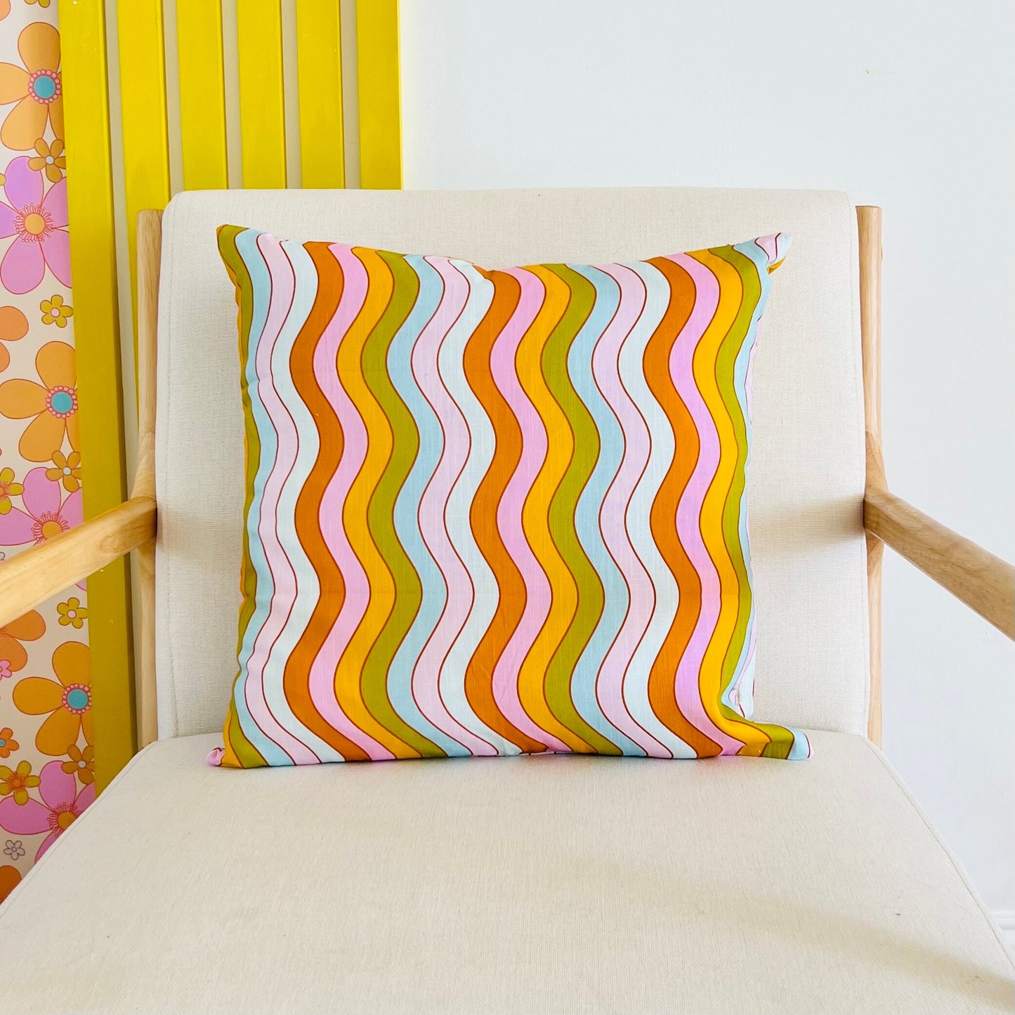 wavy rainbow pillow cover