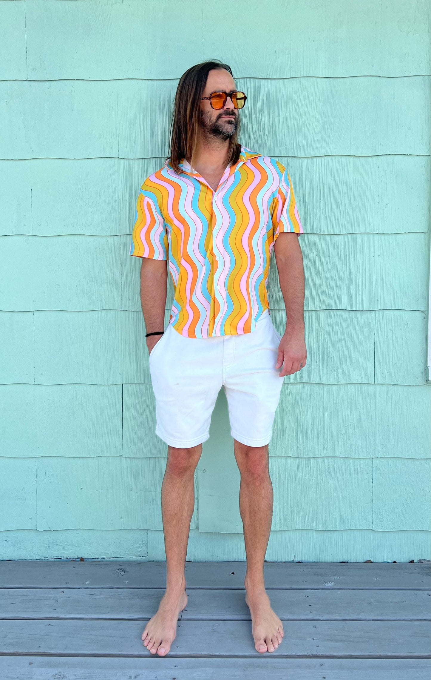 wavy rainbow button down