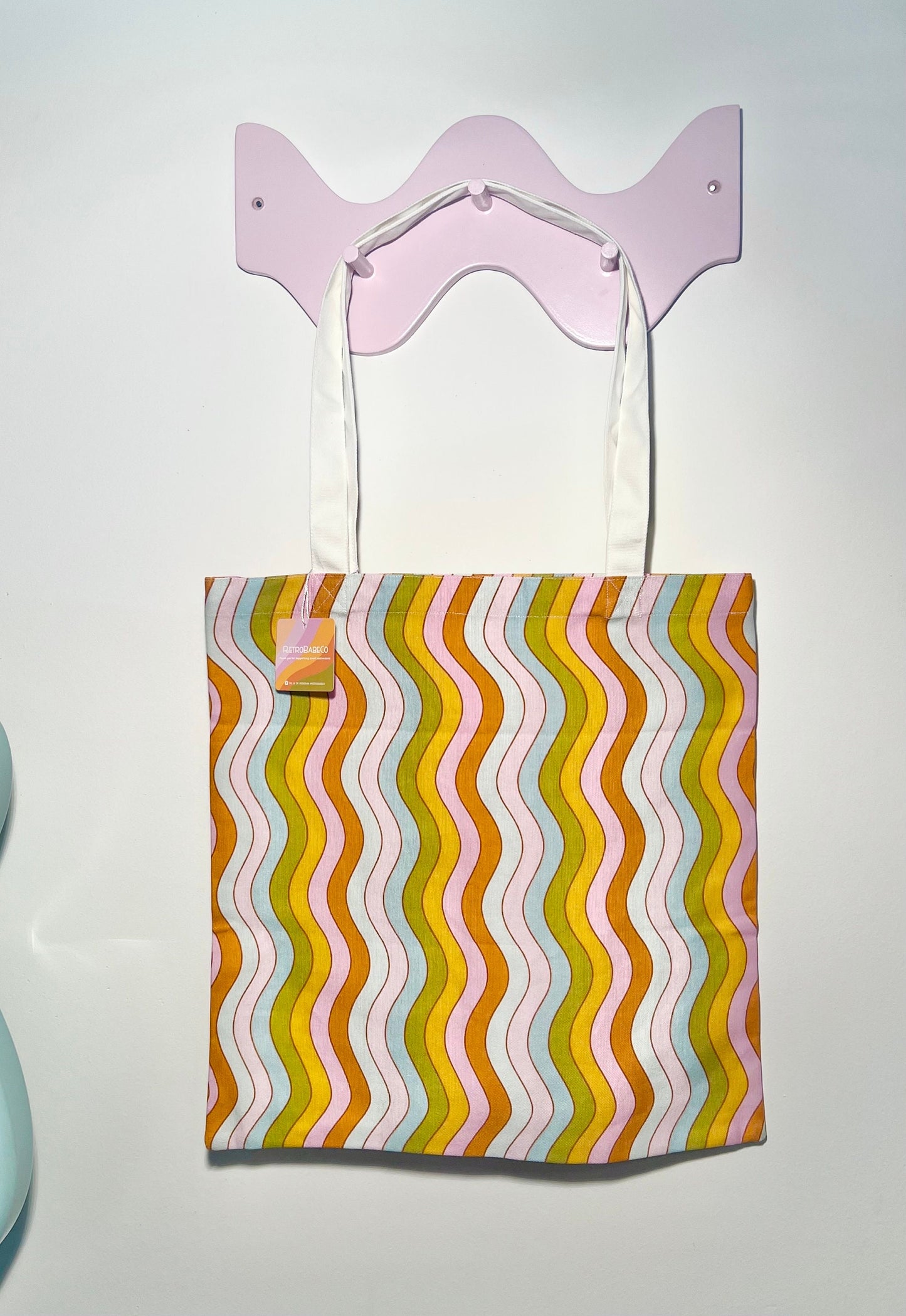 wavy rainbow tote bag;