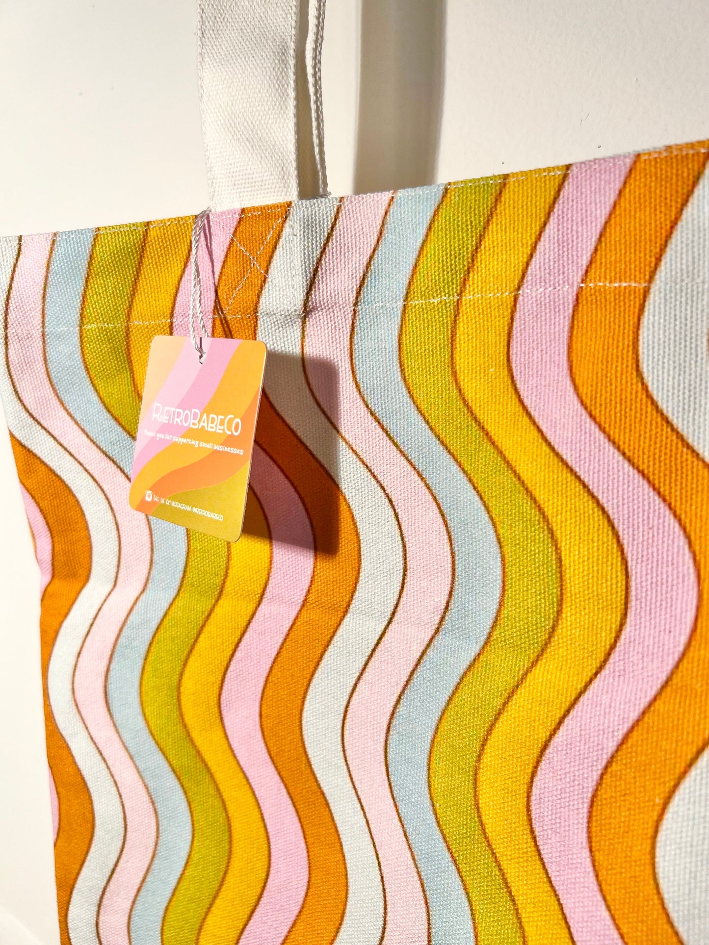 wavy rainbow tote bag;