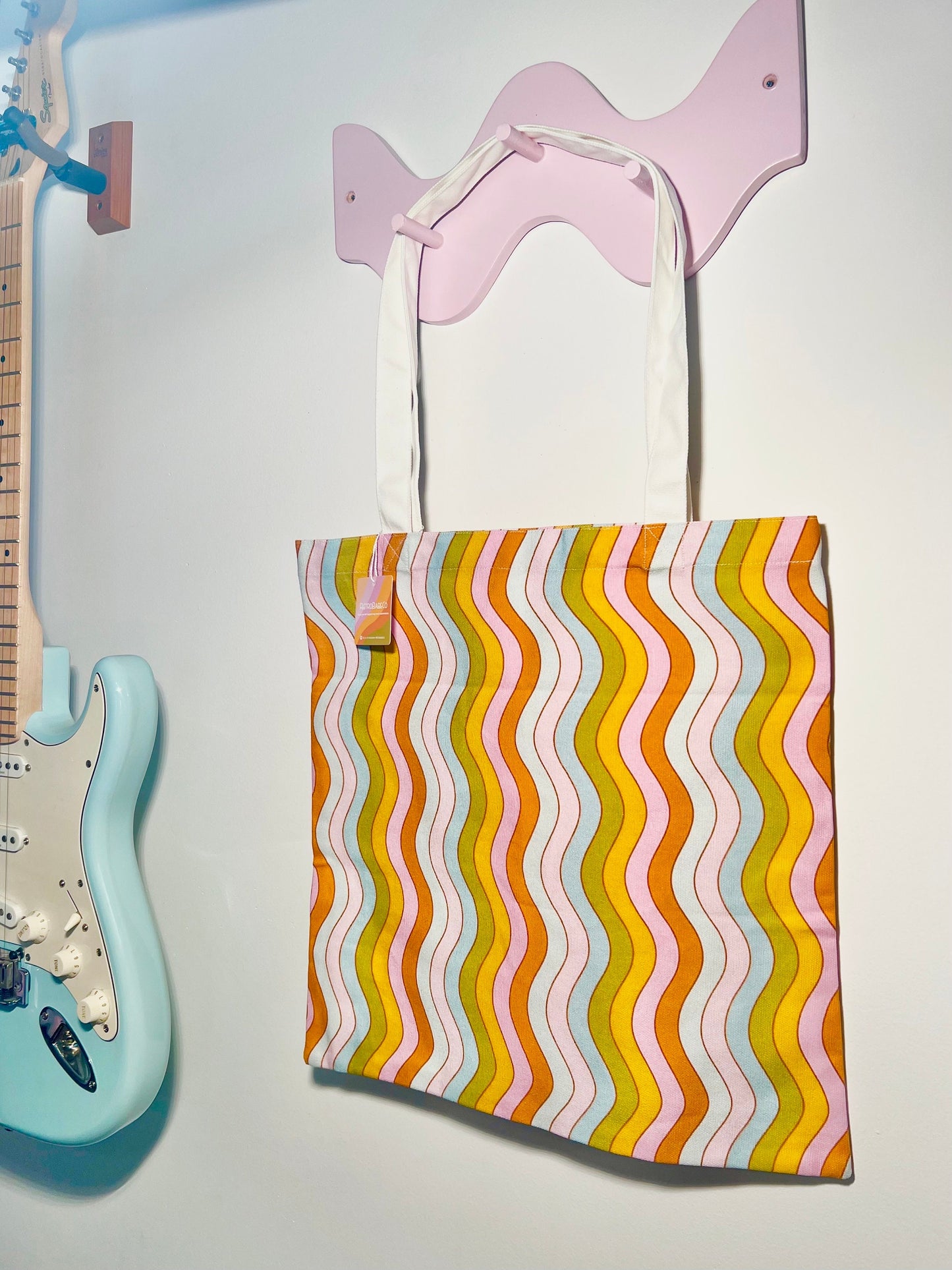 wavy rainbow tote bag;