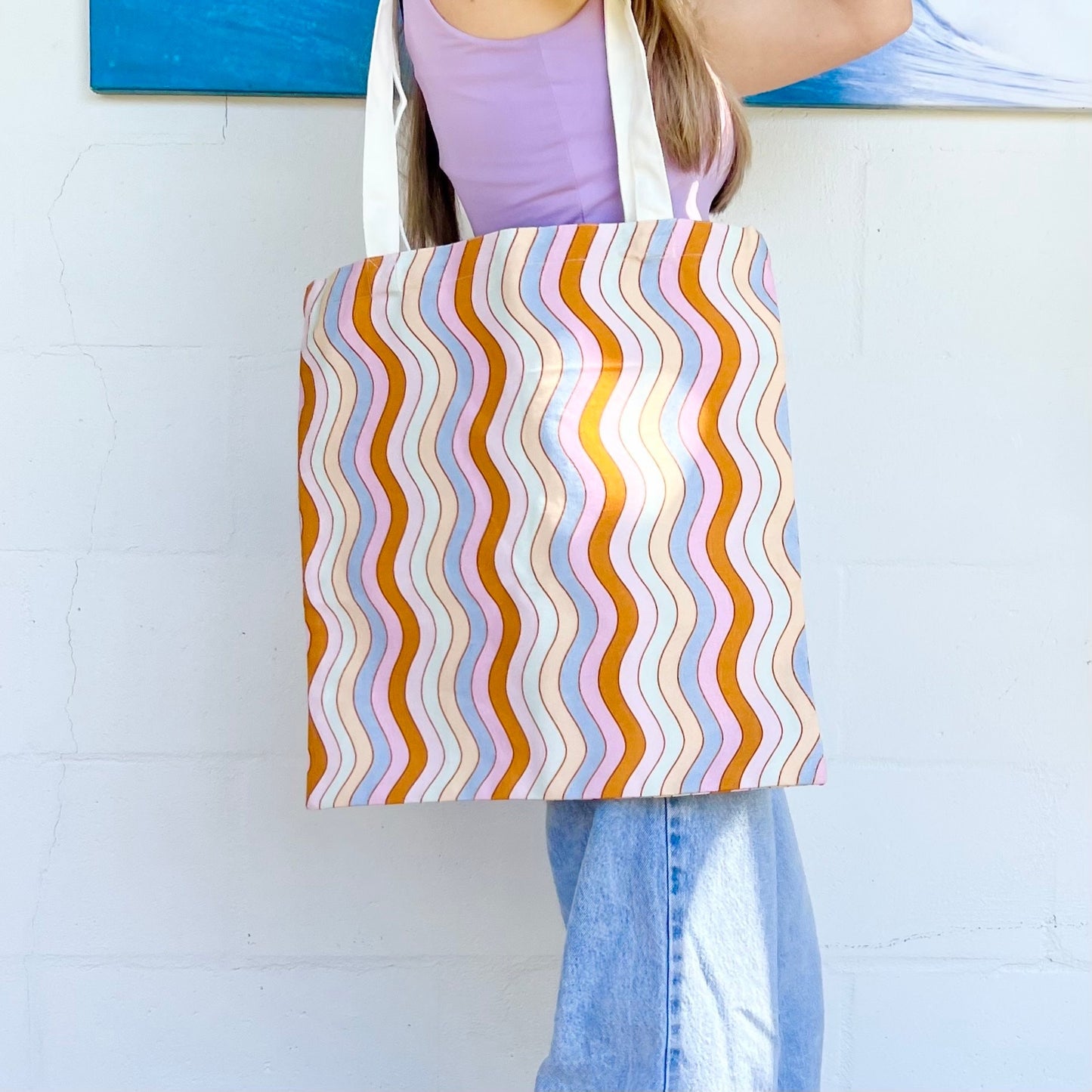 wavy pastel tote bag