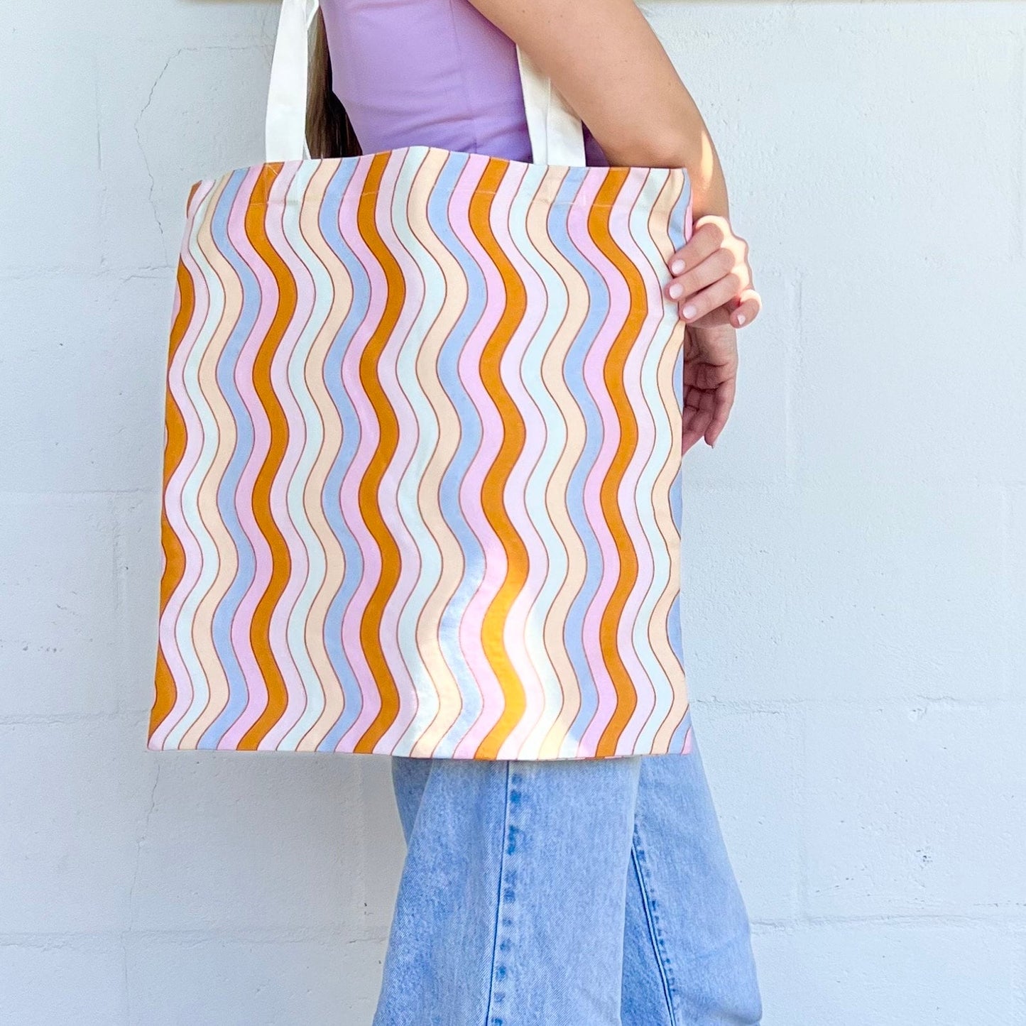 wavy pastel tote bag